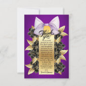 Custom Paarse & Gouden Bloemen Trouwen Jubileum Bedankkaart (Voorkant)