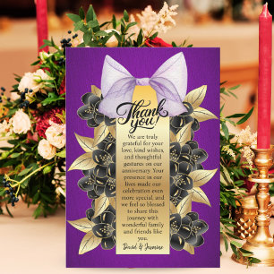 Custom Paarse & Gouden Bloemen Trouwen Jubileum Bedankkaart
