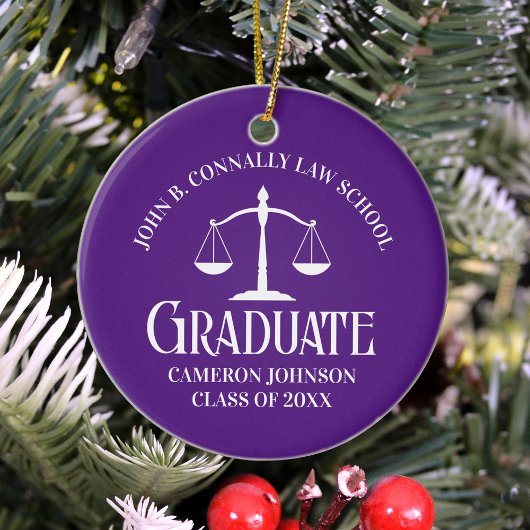 Custom Paarse Law School Afstuderen Foto Kerstmis Keramisch Ornament