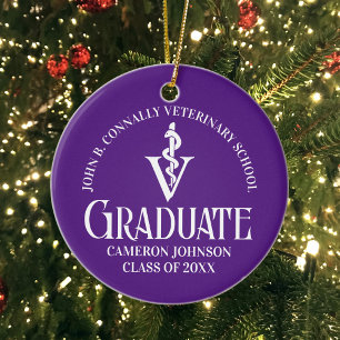 Custom Paarse Veterinaire School Afstuderen Kerstm Keramisch Ornament