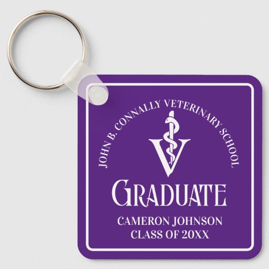 Custom Paarse Veterinaire School Afstuderen Sleutelhanger (Voorkant)