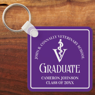 Custom Paarse Veterinaire School Afstuderen Sleutelhanger