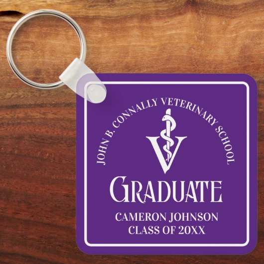 Custom Paarse Veterinaire School Afstuderen Sleutelhanger (Voorkant)