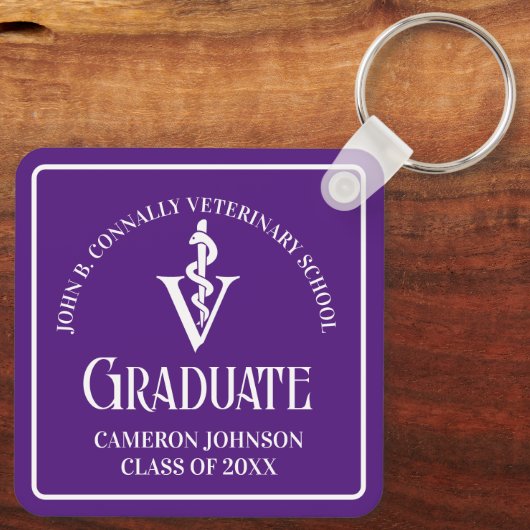 Custom Paarse Veterinaire School Afstuderen Sleutelhanger (Achterkant)