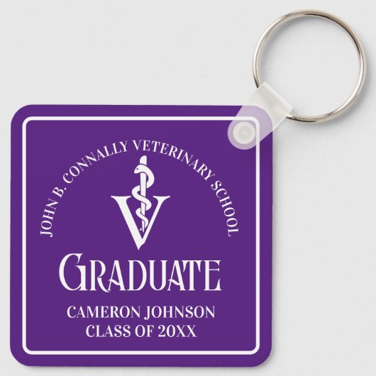 Custom Paarse Veterinaire School Afstuderen Sleutelhanger (Achterkant)