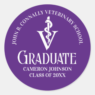 Custom Paarse Veterinaire School Graduation Party Ronde Sticker