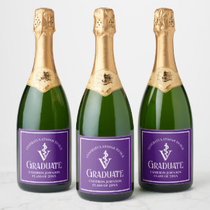 Custom Paarse Veterinaire School Graduation Party Sparkling Wijnetiket