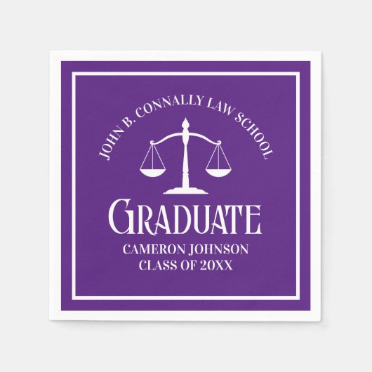 Custom Paarse White Law School Afstudeerfeest Servet (Voorkant)