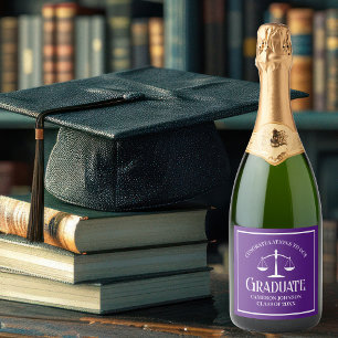 Custom Paarse White Law School Afstudeerfeest Sparkling Wijnetiket