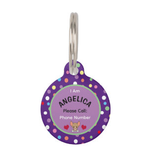 Custom Paarse zwart kleurrijke polkadot patroonhon Huisdierpenning