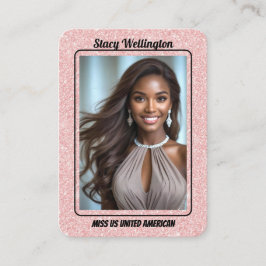 Custom Pageant Trading Cards | Rose Gold Glitter Visitekaartje