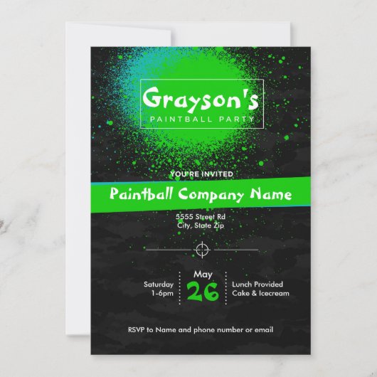 Custom Paintball Party Uitnodiging voor Verjaardag (Voorkant)
