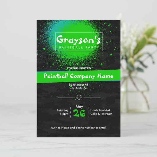 Custom Paintball Party Uitnodiging voor Verjaardag (Staand voorkant)