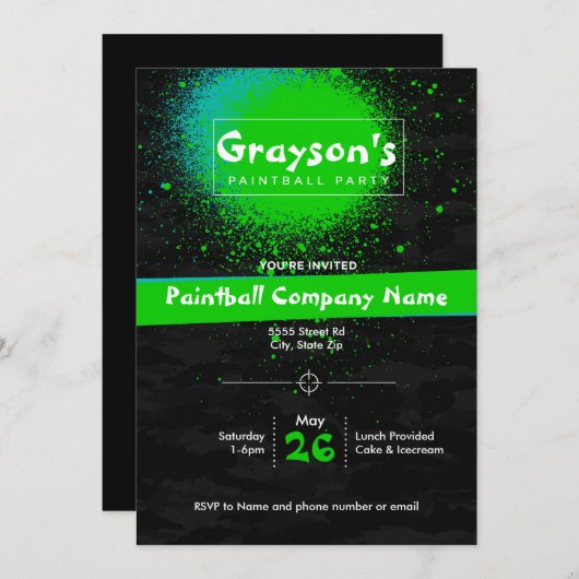 Custom Paintball Party Uitnodiging voor Verjaardag (Voorkant / Achterkant)