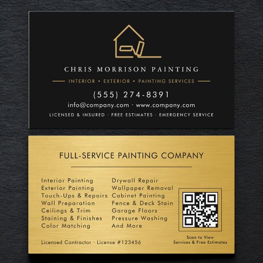 Custom Painter Painting Service Black Gold QR Code Visitekaartje