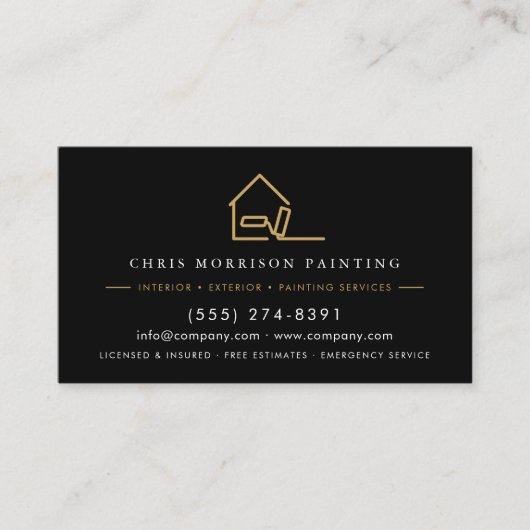 Custom Painter Painting Service Black Gold QR Code Visitekaartje (Voorkant)