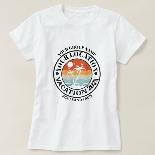 Custom Palm Vacation Badge; Group or Family  T-shirt (Design voorkant)