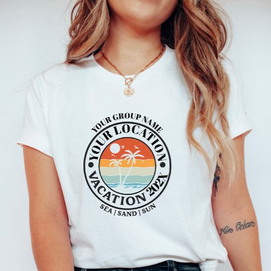 Custom Palm Vacation Badge; Group or Family  T-shirt