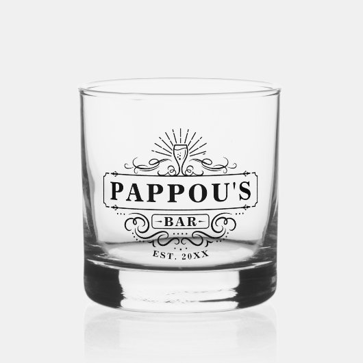 Custom Pappou's Bar Jaar Vastgesteld Glas (Voorkant)