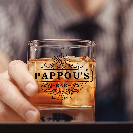 Custom Pappou's Bar Jaar Vastgesteld Glas