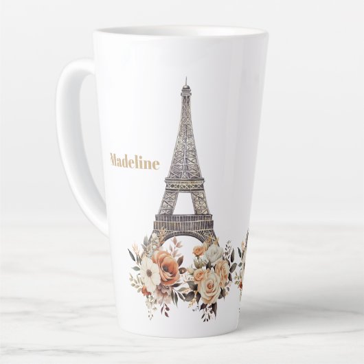 Custom Paris Eiffel Tower Beautiful Floral Latte Mok (Linkerhoek)