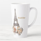 Custom Paris Eiffel Tower Beautiful Floral Latte Mok (Rechts)