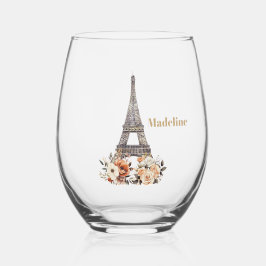 Custom Paris Eiffel Tower Beautiful Floral Wijnglas Zonder Voet