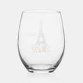 Custom Paris Eiffel Tower Beautiful Floral Wijnglas Zonder Voet (Achterkant)