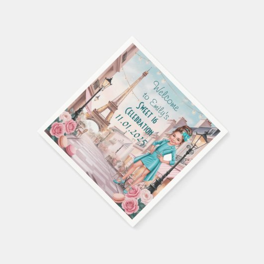 Custom Paris en Rozen Sweet 16 in Parijs Servet (Hoek)