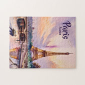 Custom Paris France Eiffel Tower Sunset Watercolor Legpuzzel (Horizontaal)