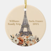 Custom Paris Trip Eiffel Tower Floral Christmas Keramisch Ornament (Voorkant)