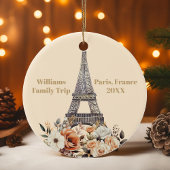 Custom Paris Trip Eiffel Tower Floral Christmas Keramisch Ornament