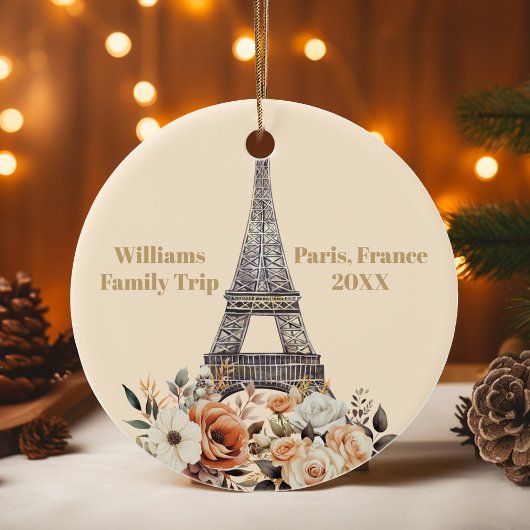 Custom Paris Trip Eiffel Tower Floral Christmas Keramisch Ornament