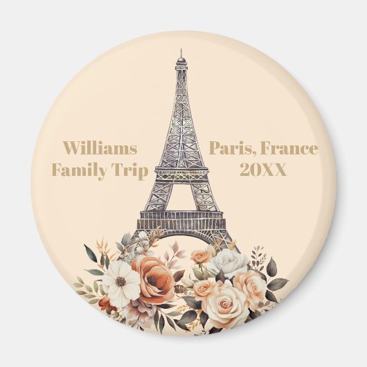 Custom Paris Trip Eiffel Tower Floral Magneet (Voorkant)