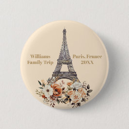 Custom Paris Trip Eiffel Tower Floral Ronde Button 5,7 Cm