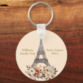 Custom Paris Trip Eiffel Tower Floral Sleutelhanger (Achterkant)
