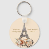 Custom Paris Trip Eiffel Tower Floral Sleutelhanger (Achterkant)