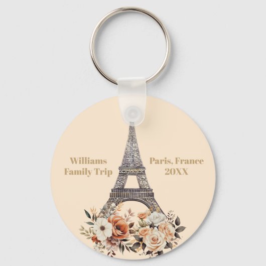 Custom Paris Trip Eiffel Tower Floral Sleutelhanger (Achterkant)