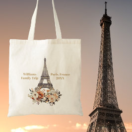 Custom Paris Trip Eiffel Tower Floral Tote Bag