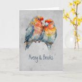 Custom Parrot paar liefde vogel bruiloft Jubileum Kaart (Gele Bloem)
