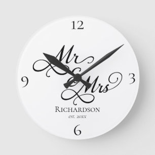 Custom Pas getrouwd paar Mr en Mrs Clock Ronde Klok
