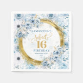 Custom Pastel Blauw Sweet 16 Gouden Glitter Servet (Voorkant)