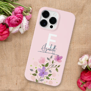 Custom Pastel Bloemen Lijst Delicate Roze Schattig Case-Mate iPhone 14 Pro Max Hoesje