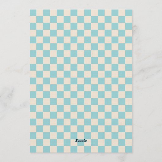 Custom Pastel Blue Checkered Birthday Party Kaart (Achterkant)