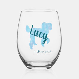 Custom Pastel Blue Poedel Silhouette Wijnglas Zonder Voet