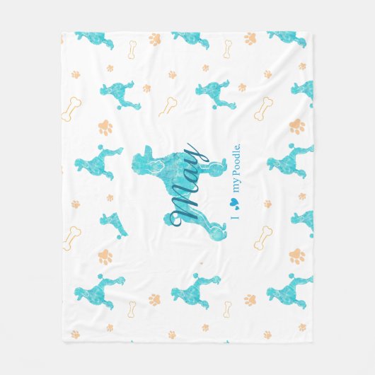 Custom Pastel Blue Poodle Silhouette Blanket Gift Fleece Deken (Voorkant)