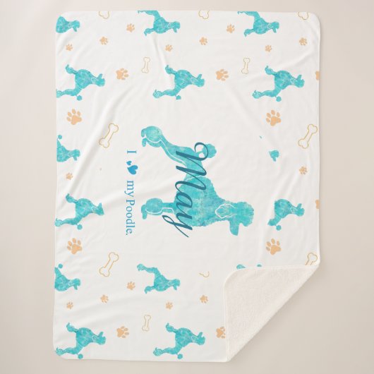 Custom Pastel Blue Poodle Silhouette Blanket Gift Sherpa Deken (Voorkant)