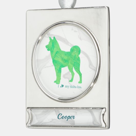 Custom Pastel Blue Shiba Inu Silhouette  Ornament Verzilverd Banner Ornament (Links)