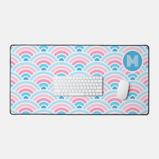 Custom Pastel Blush Roze Blauwe Waves Art Patroon Bureaumat (Keyboard & Muis)