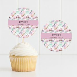 Custom Pastel Cupcake Topper Name Sticker Sheet